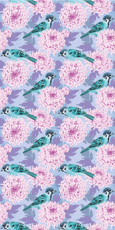 Cvetlična vinilna preproga rožnate vrtne cvetlice z pticami - TenStickers