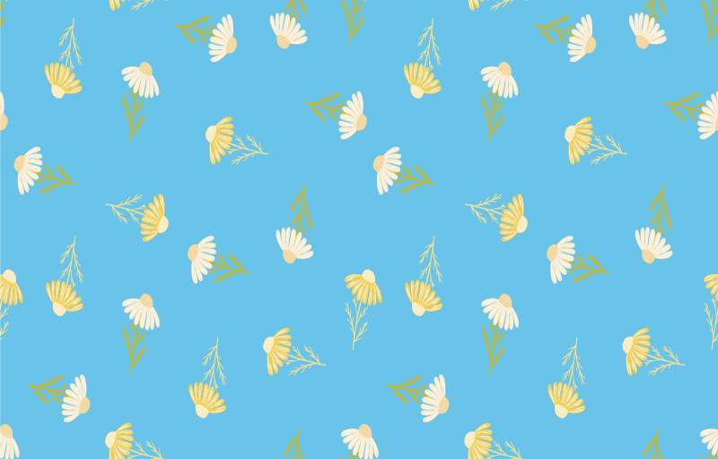 Cvetlična vinilna preproga z modrim ozadjem in marjeticami - TenStickers