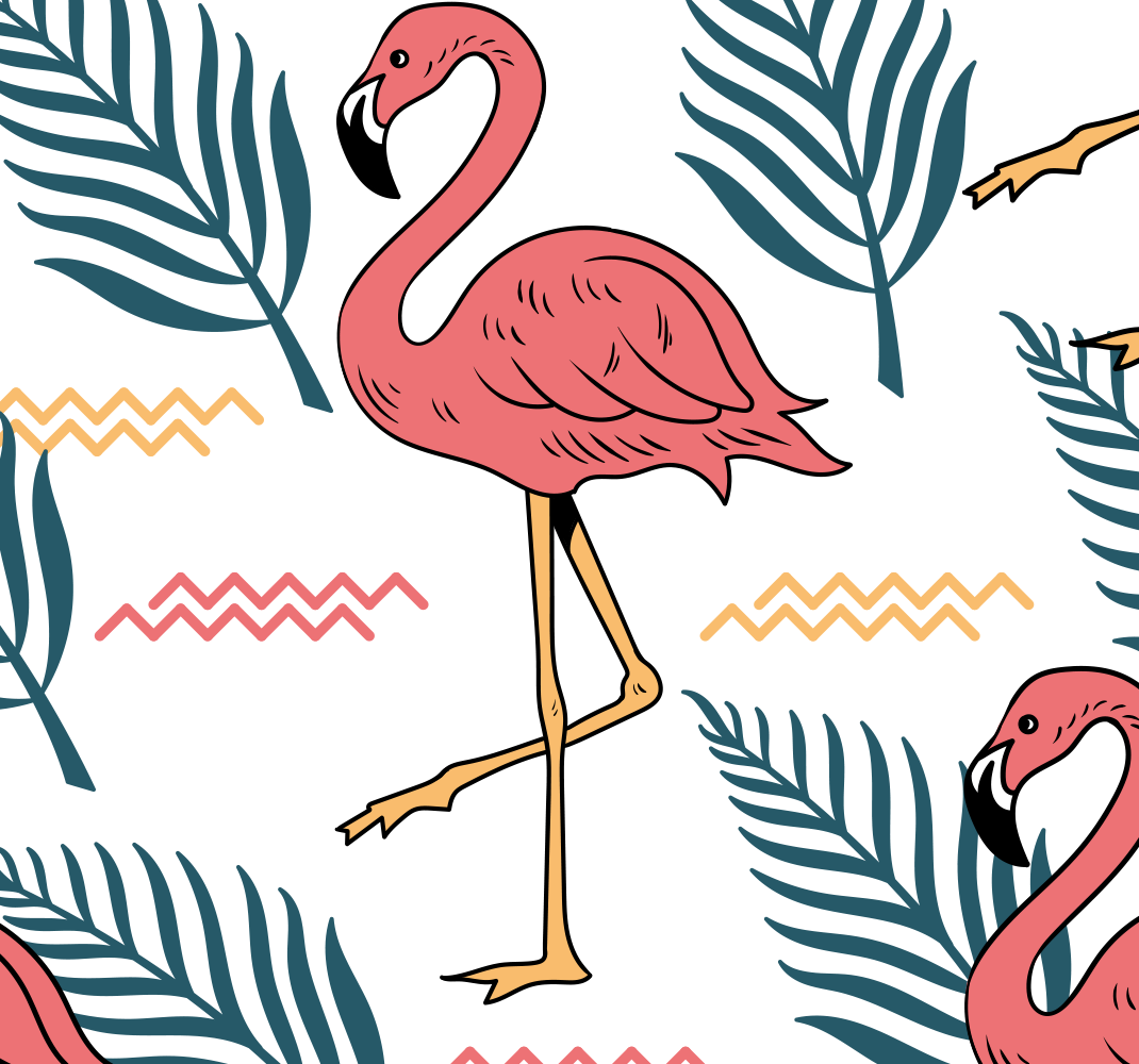 Vinilne preproge za spalnico tropski listi s flamingi - TenStickers