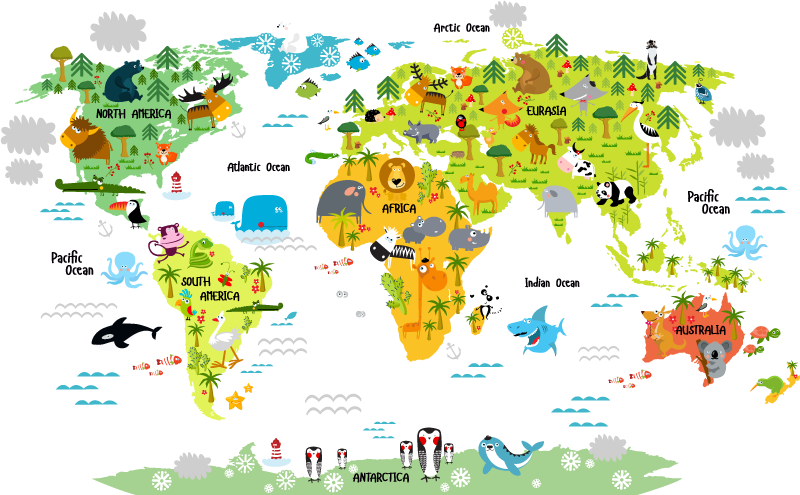 Vinilna preproga z zemljevidom sveta angleška fauna - TenStickers