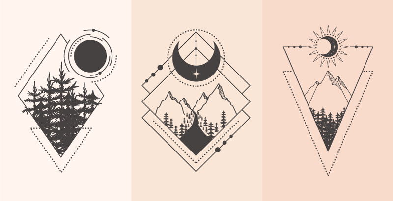 Vinilne preproge z geometrijskimi vzorci drevo in luna - TenStickers