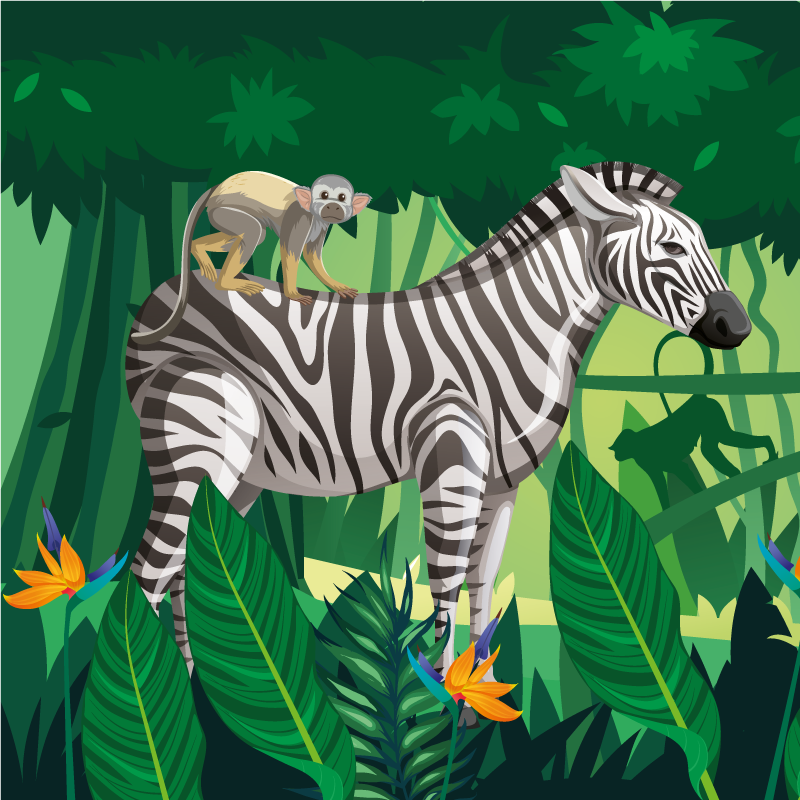 Otroške vinilna preproga Žirafa zebra in opica 4 - TenStickers