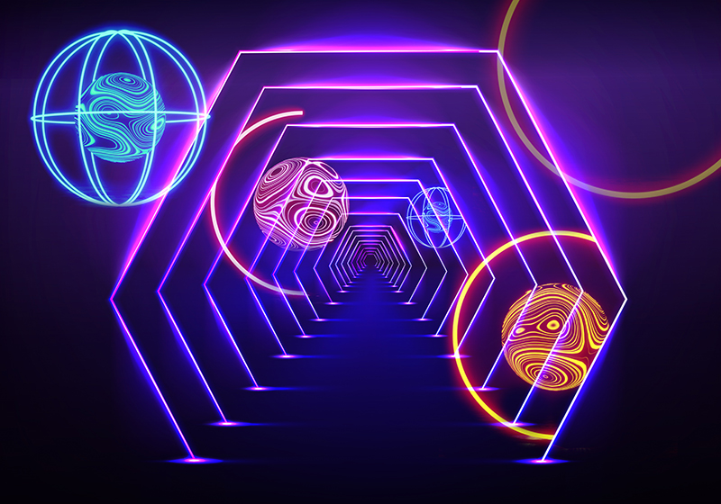 Vinilna preproga v vijolični barvi neon heksagonalni tunel - TenStickers