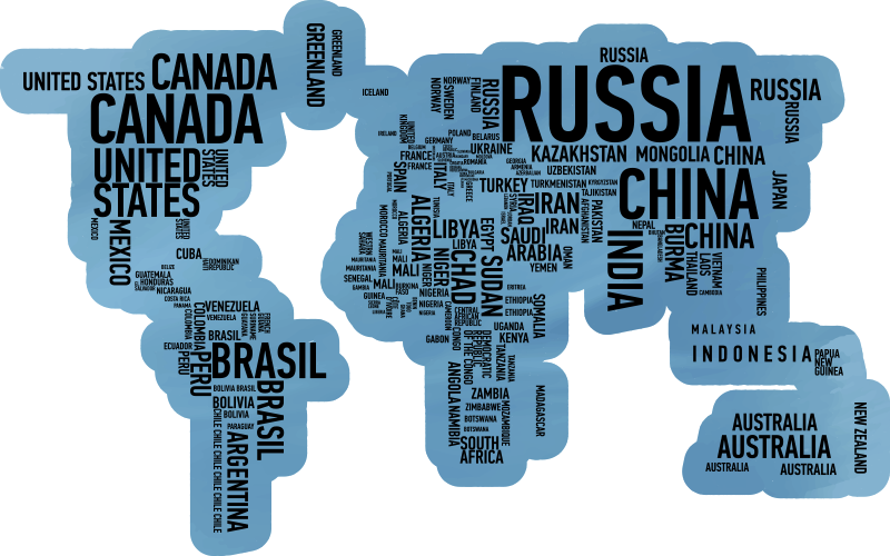 Osupljiva vinilna preproga sveta z imeni držav - TenStickers