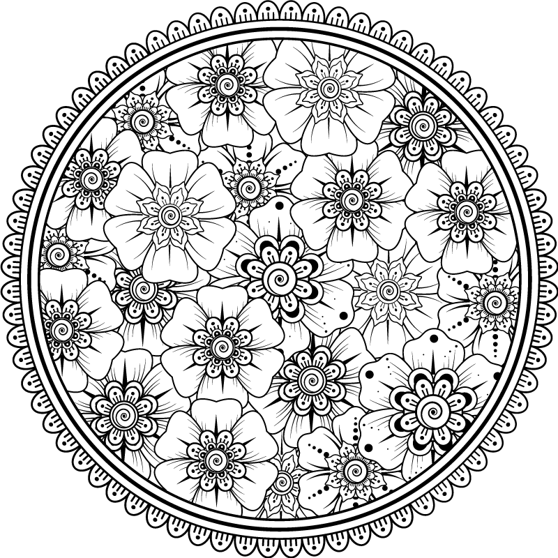 Krog črna preproga iz ploščic mandala - TenStickers
