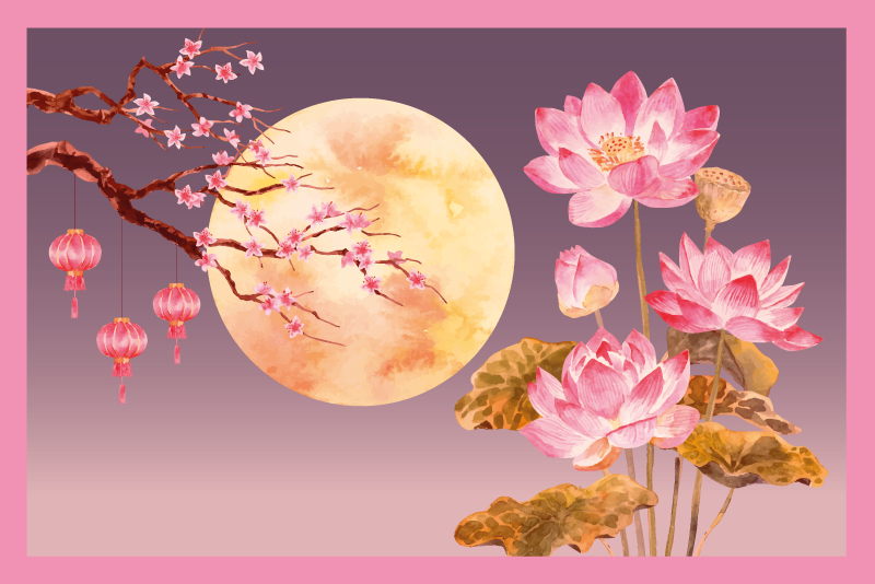 Lotus nočna scena cvetlična preproga - TenStickers