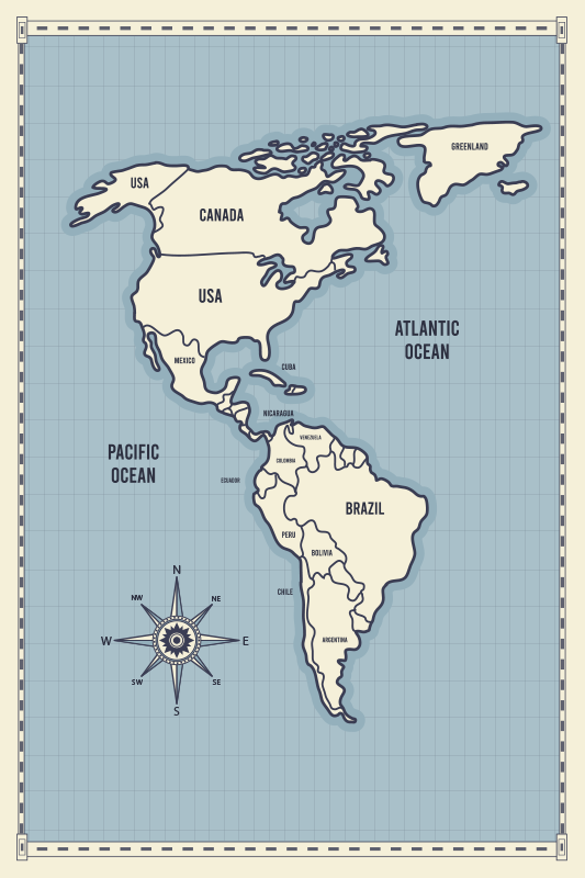 Zemljevid obeh amerik Vinilna preproga z zemljevidom sveta - TenStickers