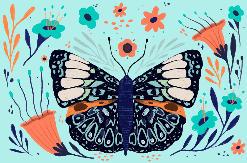 Metulji in listki narava vinil preproga - TenStickers