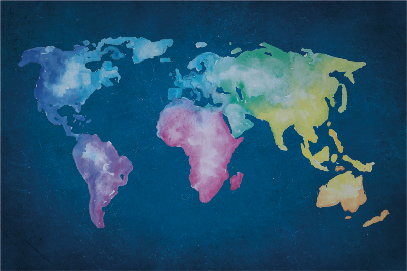 Watercolour world map vinilna preproga - TenStickers