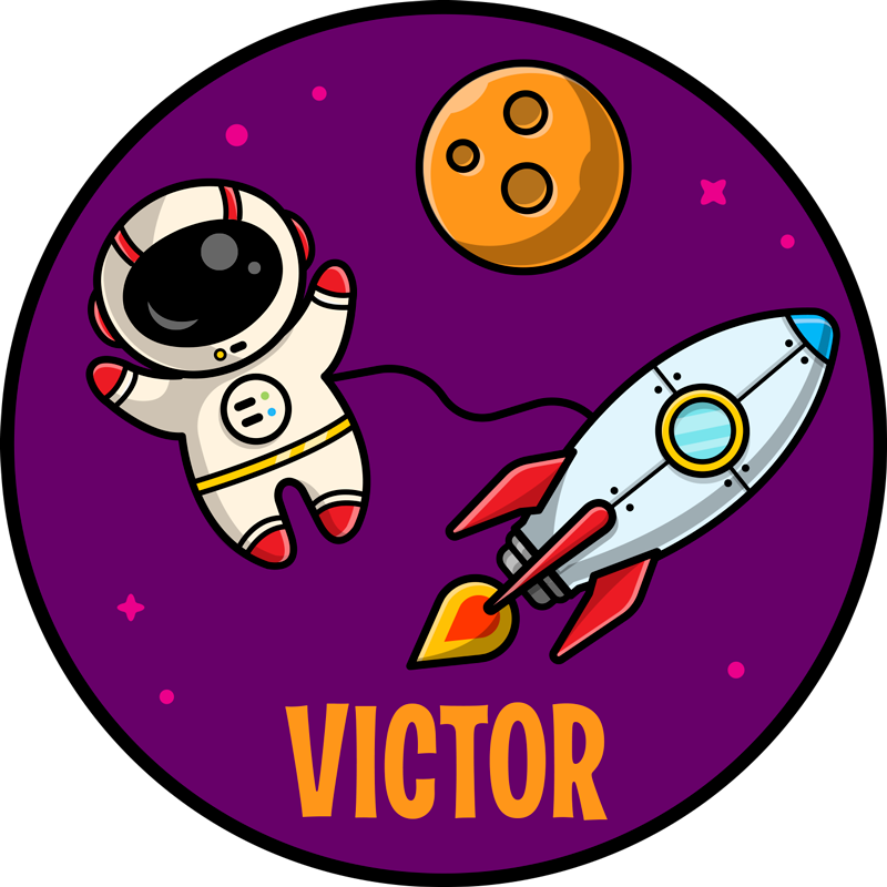 Planeti in kozmonavt na vijolični preprogi po meri - TenStickers