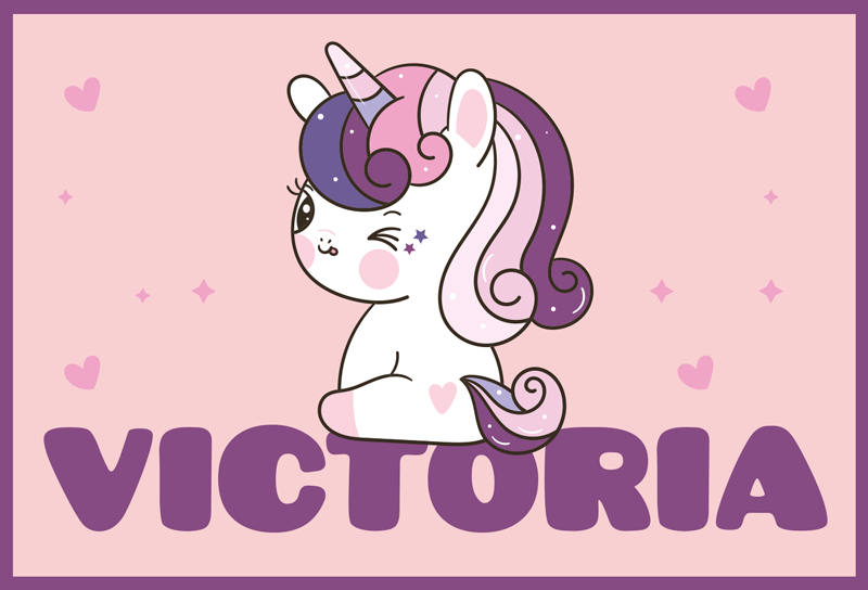 Cute unicorn theme vinilna preproga z imeni - TenStickers