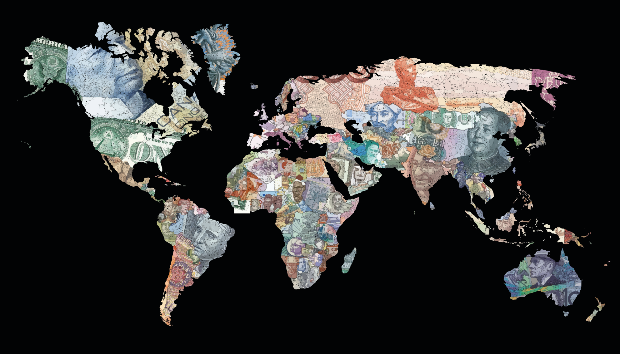 World currency map vinilna preproga z zemljevidom sveta - TenStickers
