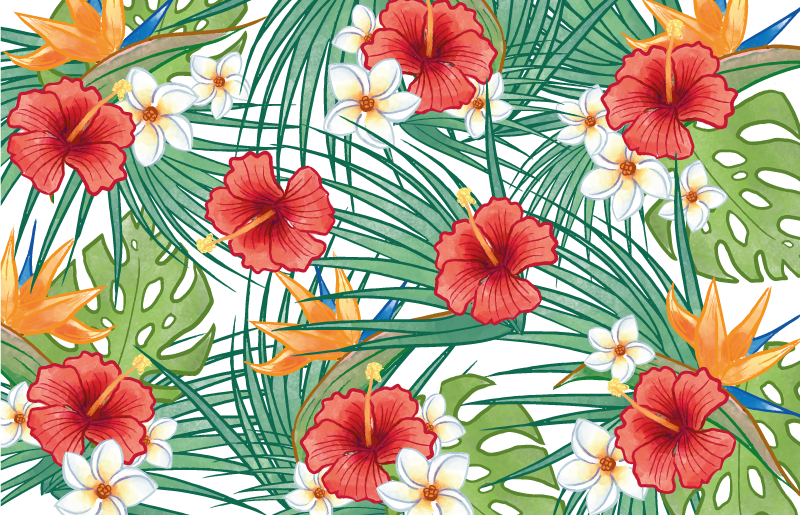 Tropical floral theme cvetlična vinilna preproga - TenStickers