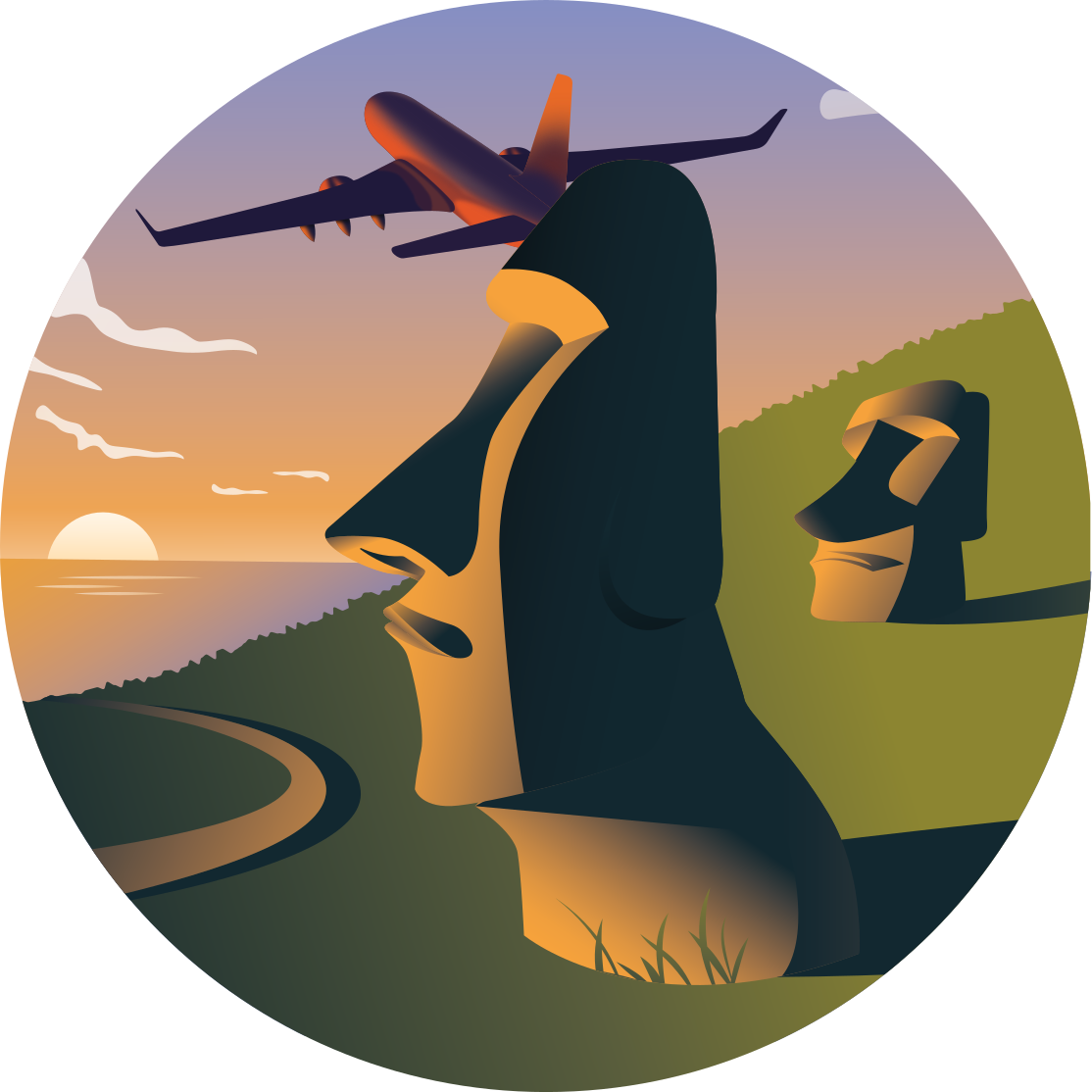 Sončni zahod na velikonočnem otoku Okrogla vinilna preproga - TenStickers