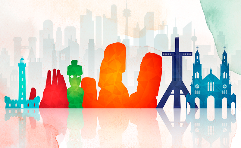 Barvite silhuete obzorja Vinilne preproge za študijsko sobo - TenStickers