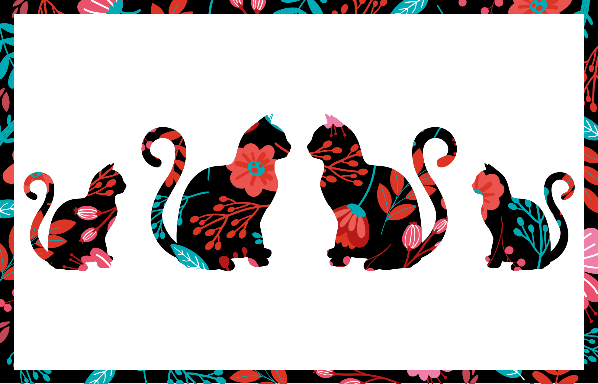 Barvite mačje silhuete cvetlična vinilna preproga - TenStickers