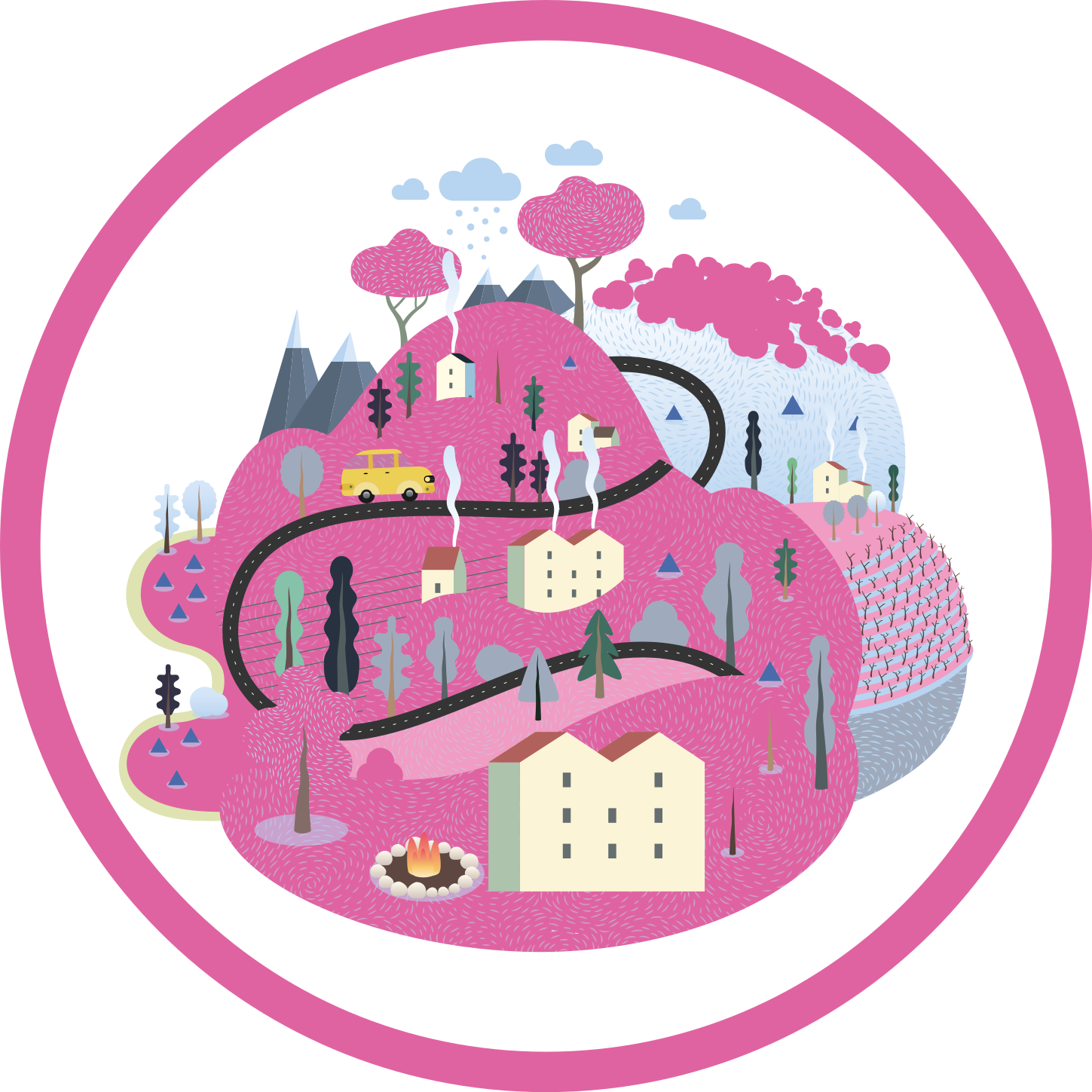 Barvit vaški prizor Vinilne preproge z vzorcem cest - TenStickers