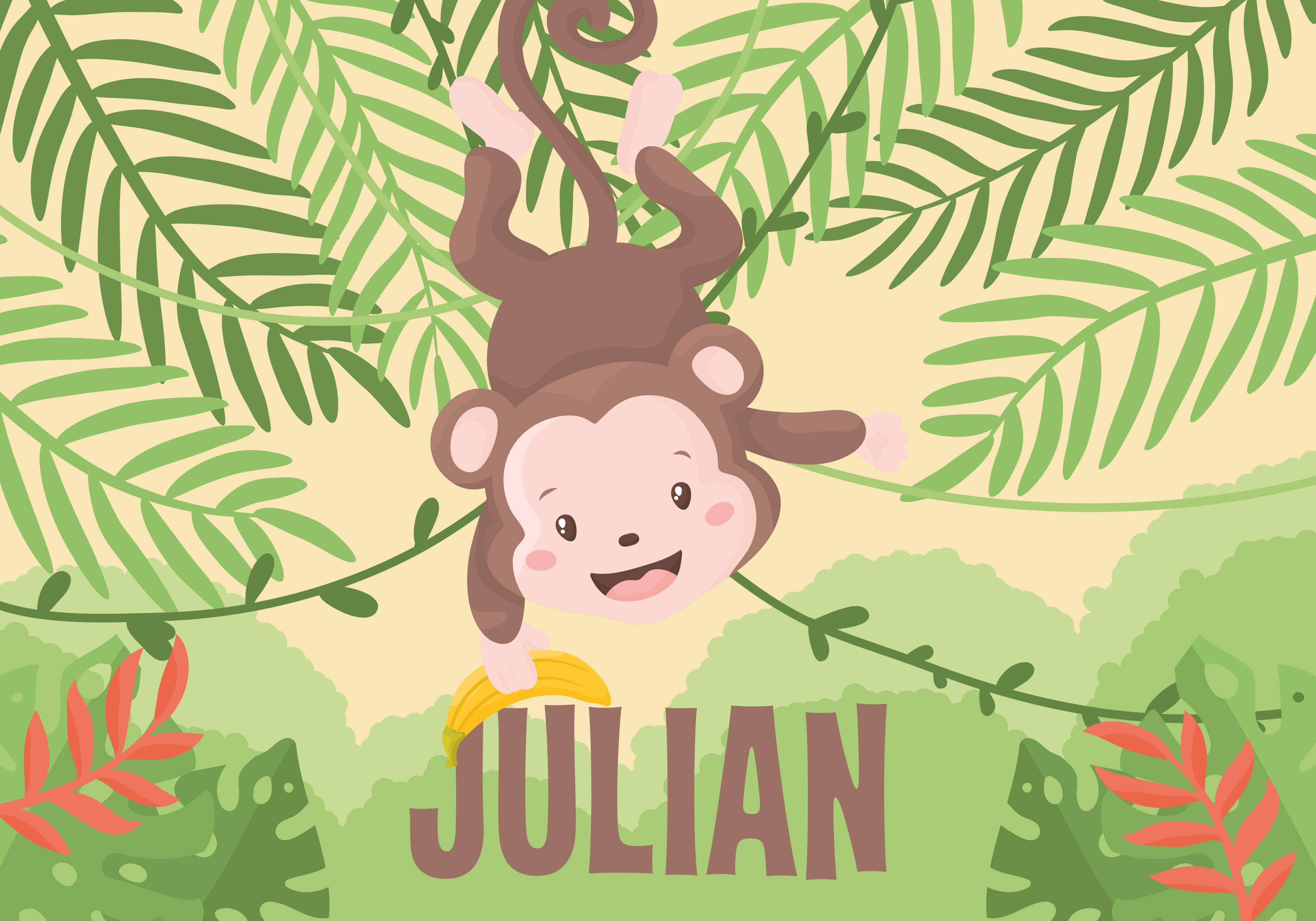 Mala opica na podružnici personalizirana podloga - TenStickers