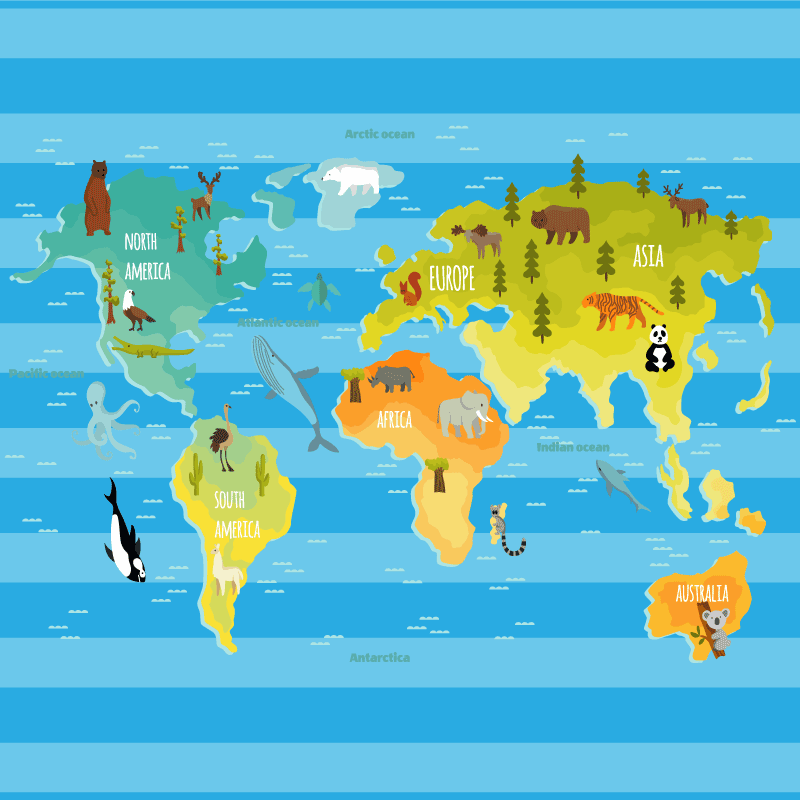 Modro črtast zemljevid Vinilna preproga z zemljevidom sveta - TenStickers