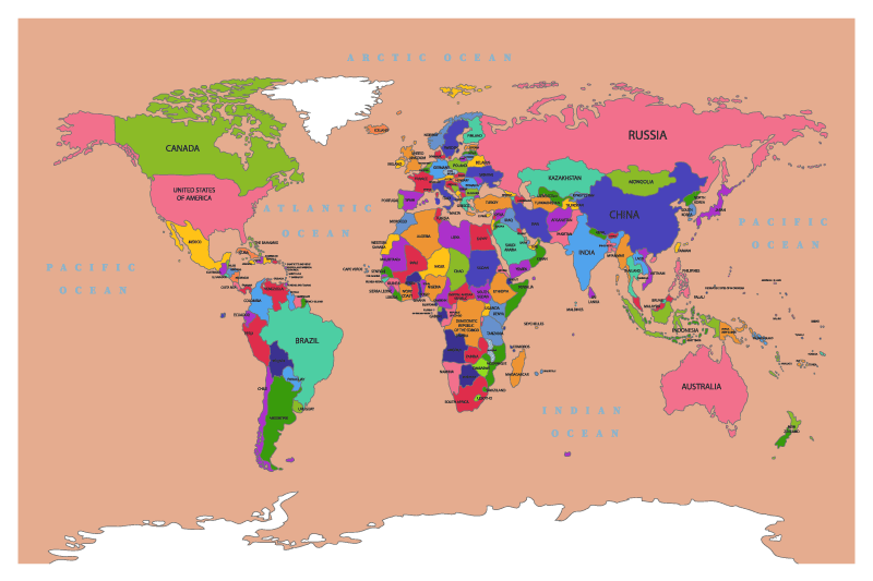 Rjave barve z barvito podstavki zemljevidov celin - TenStickers