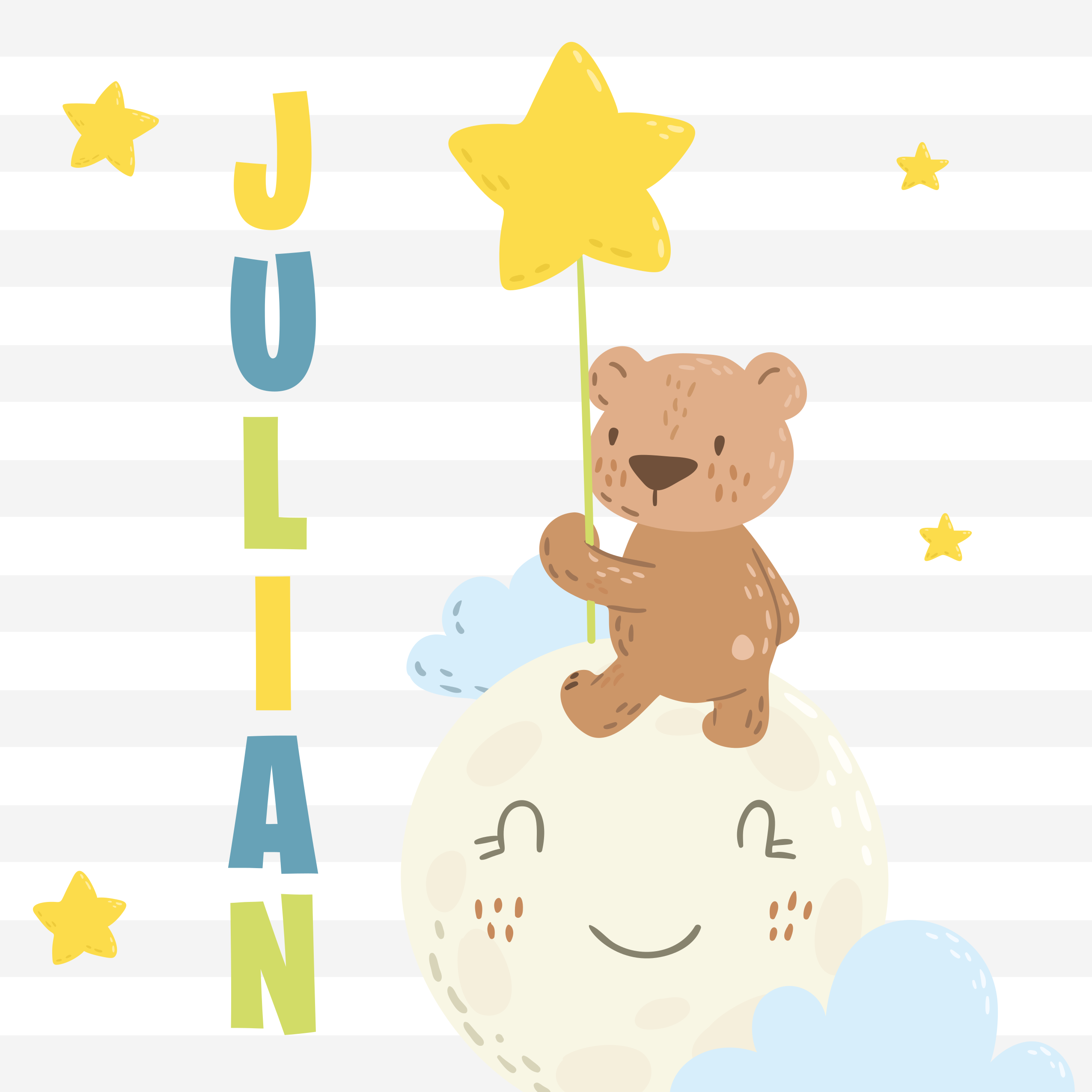 Medved z zvezdo Vinilna preproga z imeni - TenStickers