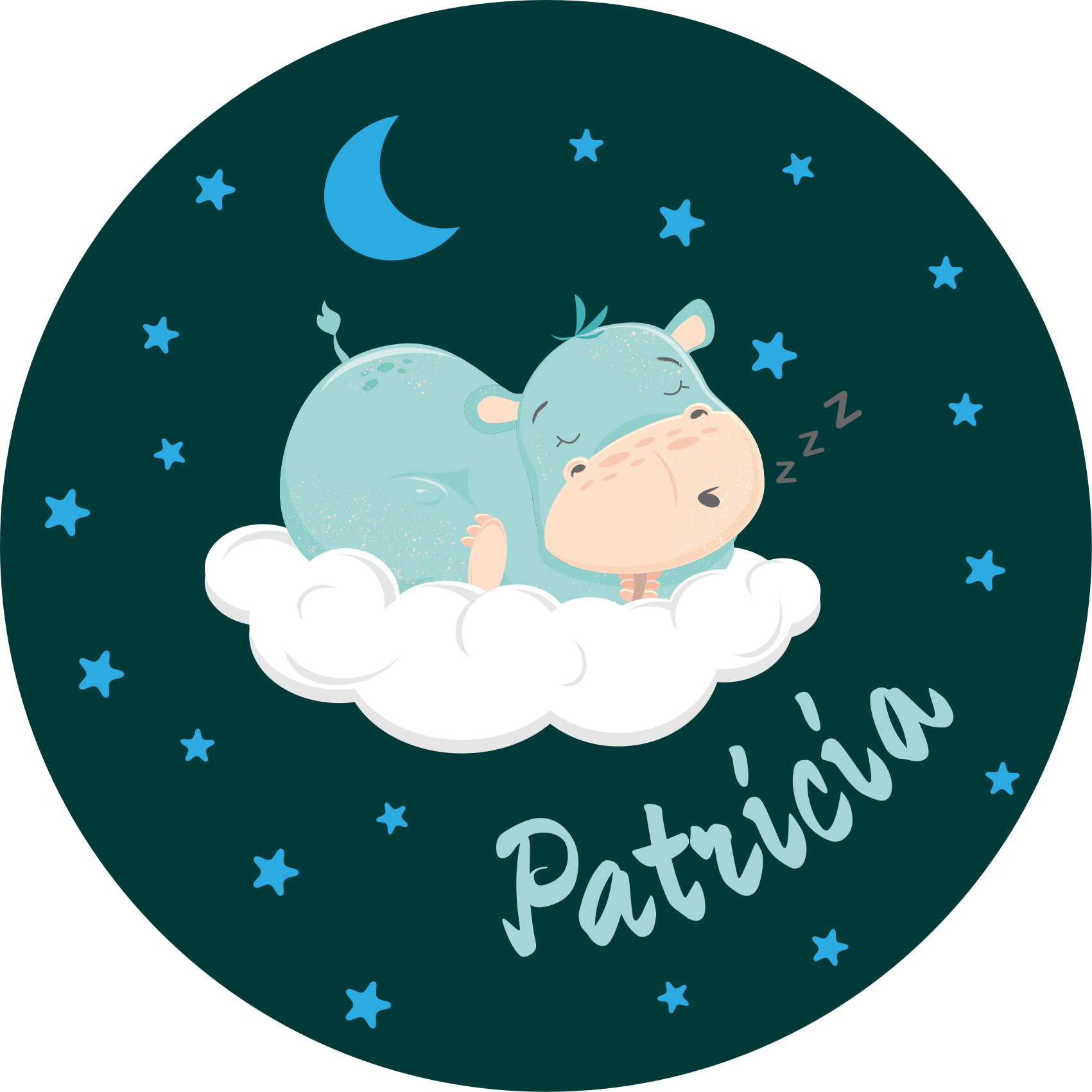 Povodni konj z modrimi zvezdicami personalizirana podloga - TenStickers