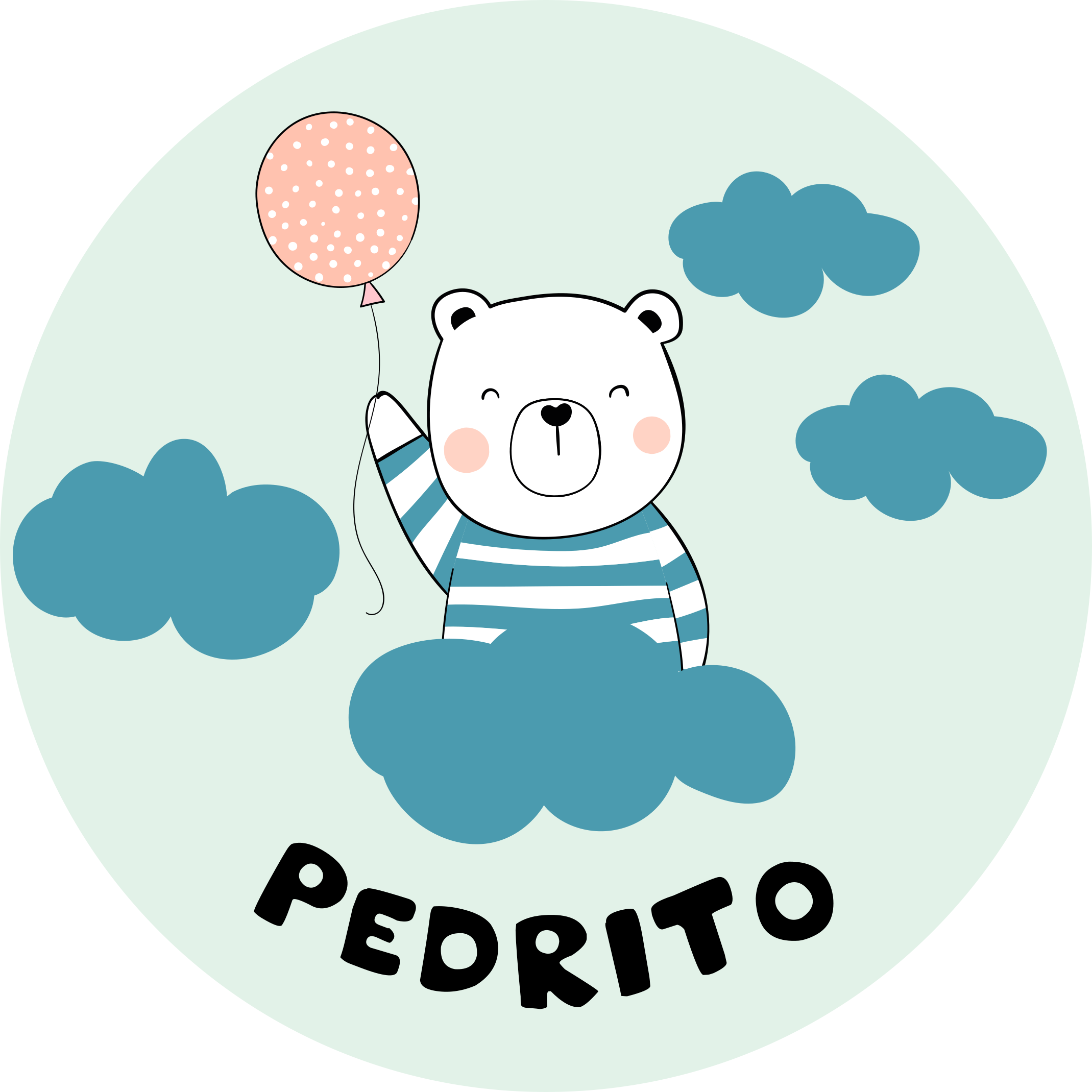 Cheerful bear balloon vinilna preproga z imeni - TenStickers