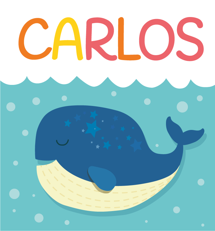 Whimsical whale scene vinilna preproga z imeni - TenStickers