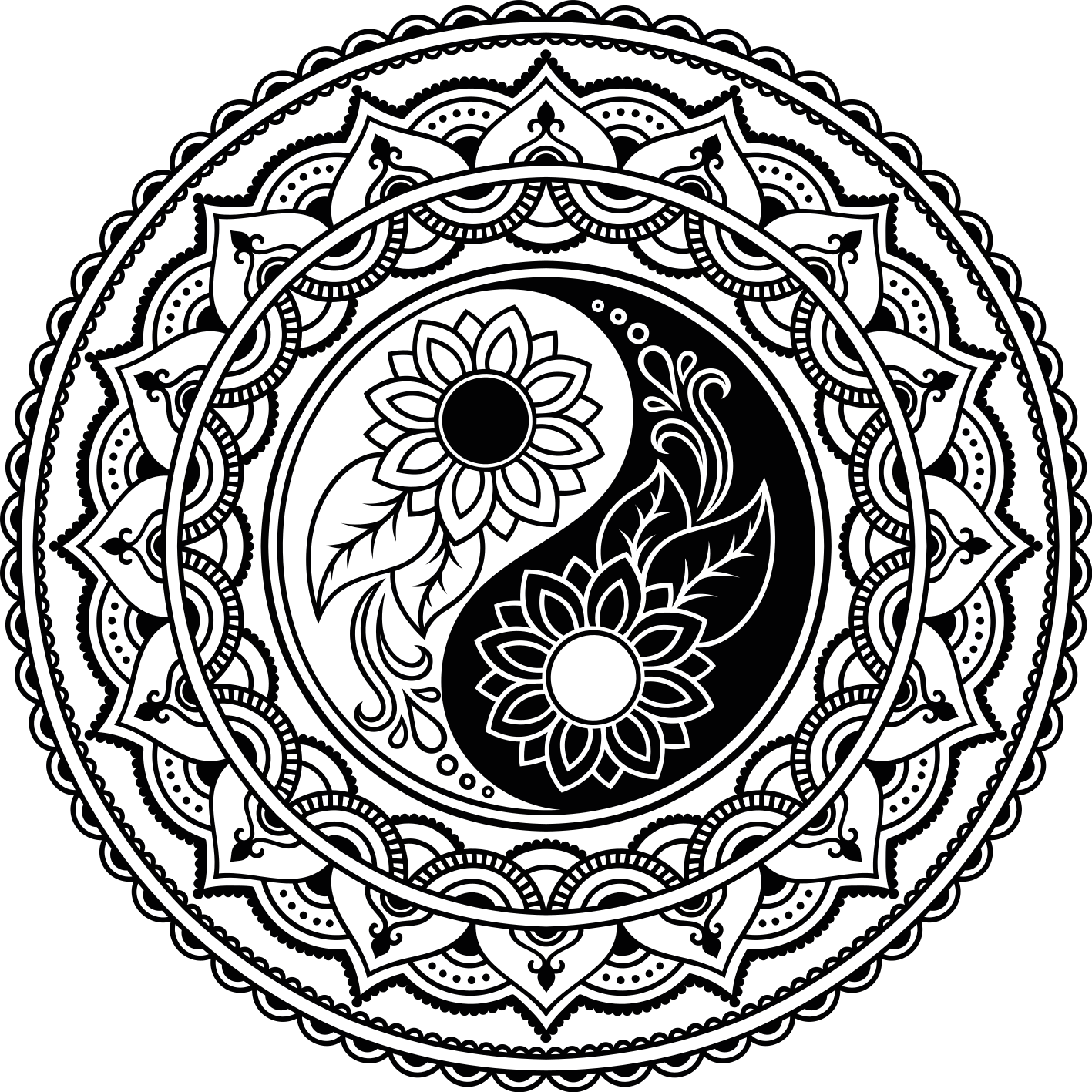 Jin jang sončnice Vinilna preproga mandala - TenStickers