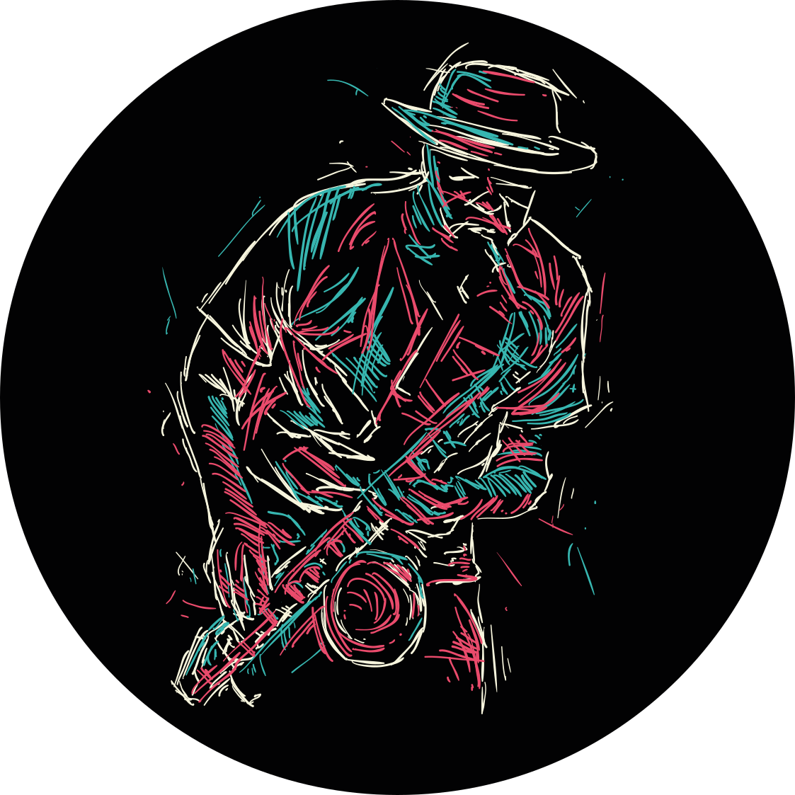 Nastop jazzovskega glasbenika Okrogla vinilna preproga - TenStickers