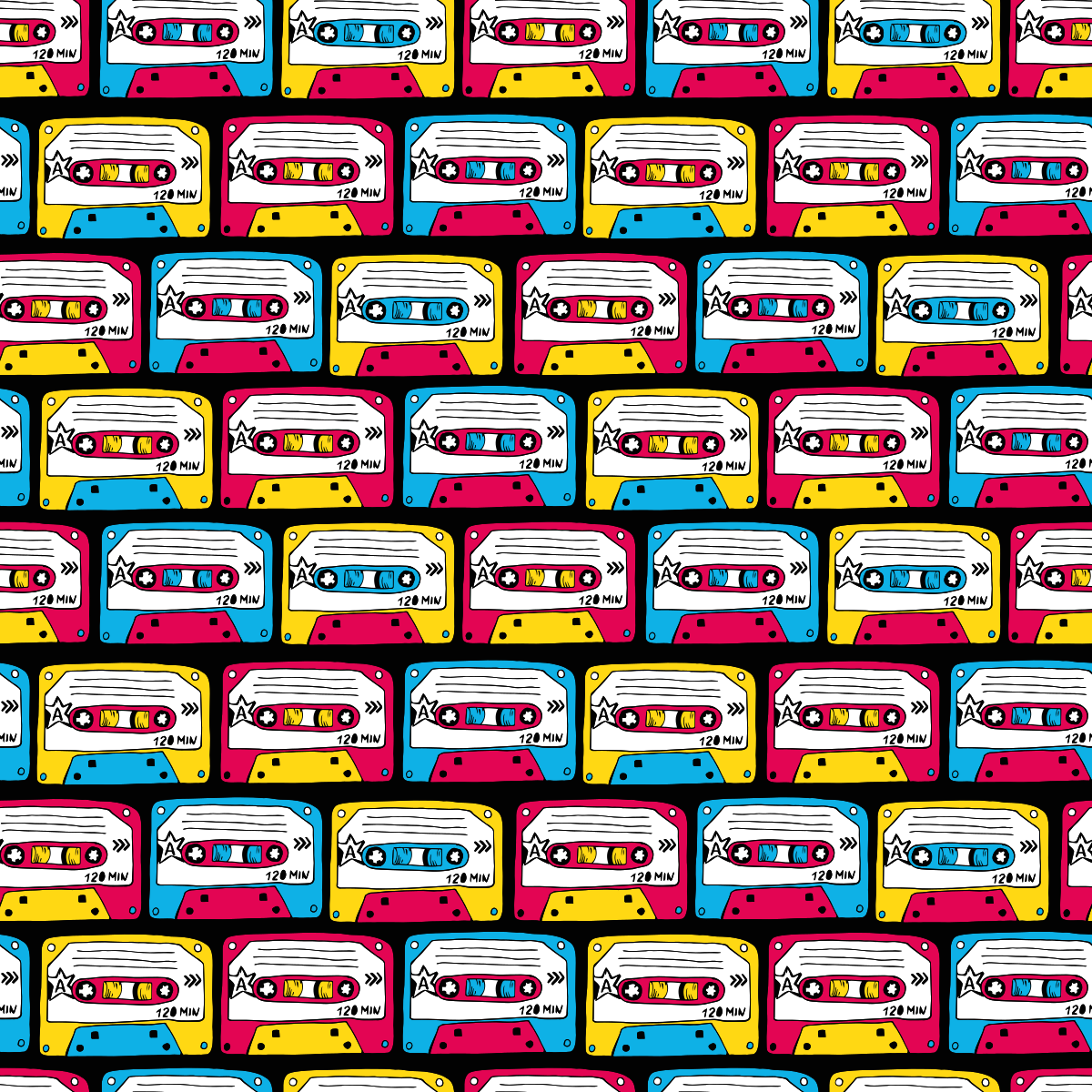 Glasbena kaseta simboli vzorec kvadratna vinilna preproga - TenStickers