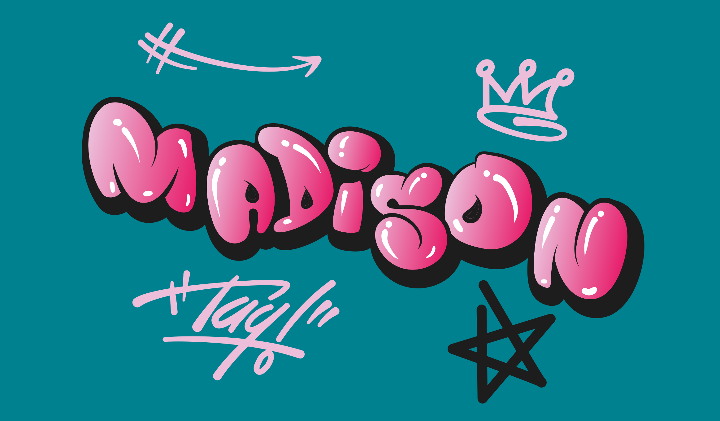 Roza grafiti z imenom Vinilna preproga za najstnike - TenStickers