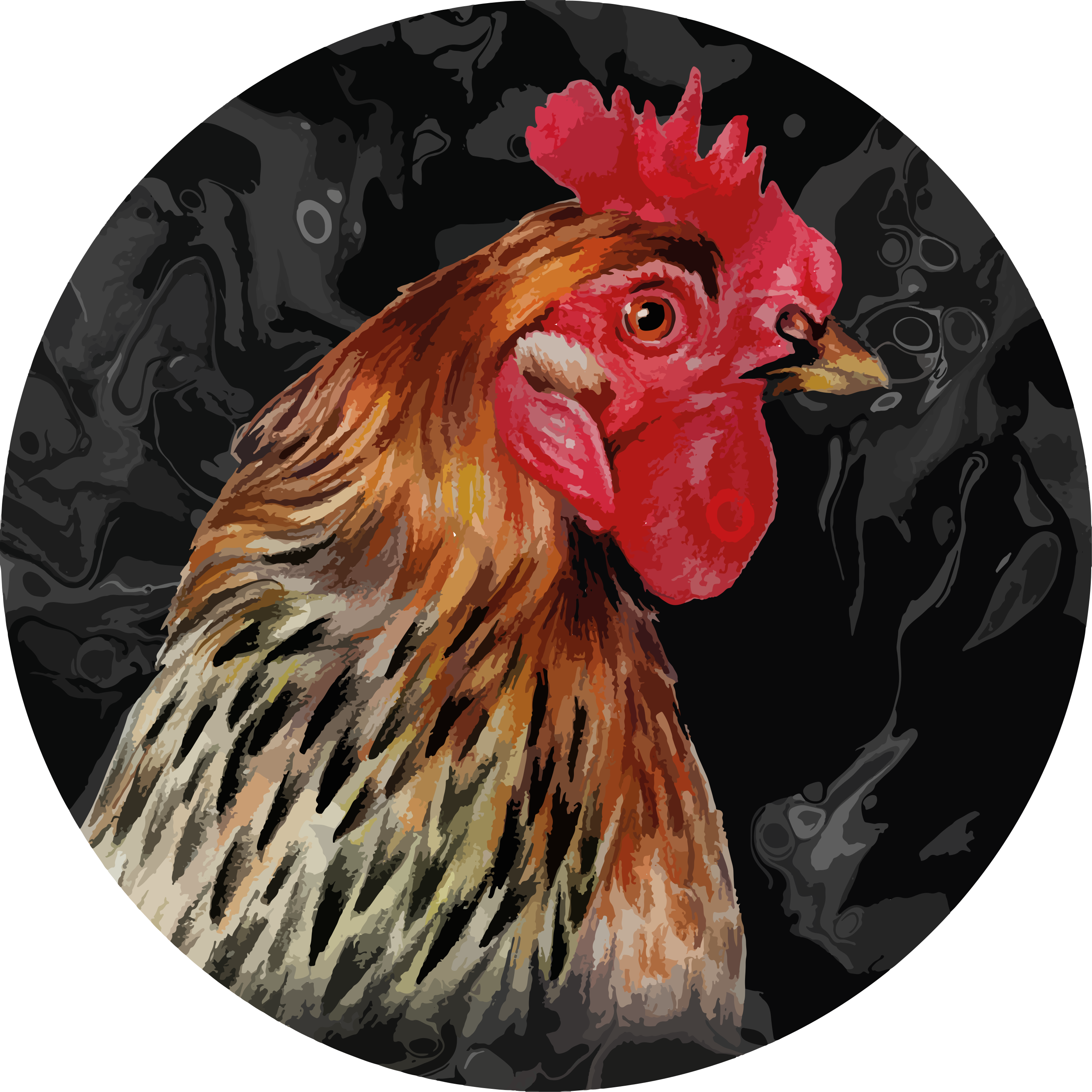 Večbarvni petelin na črni okrogli preprogi - TenStickers