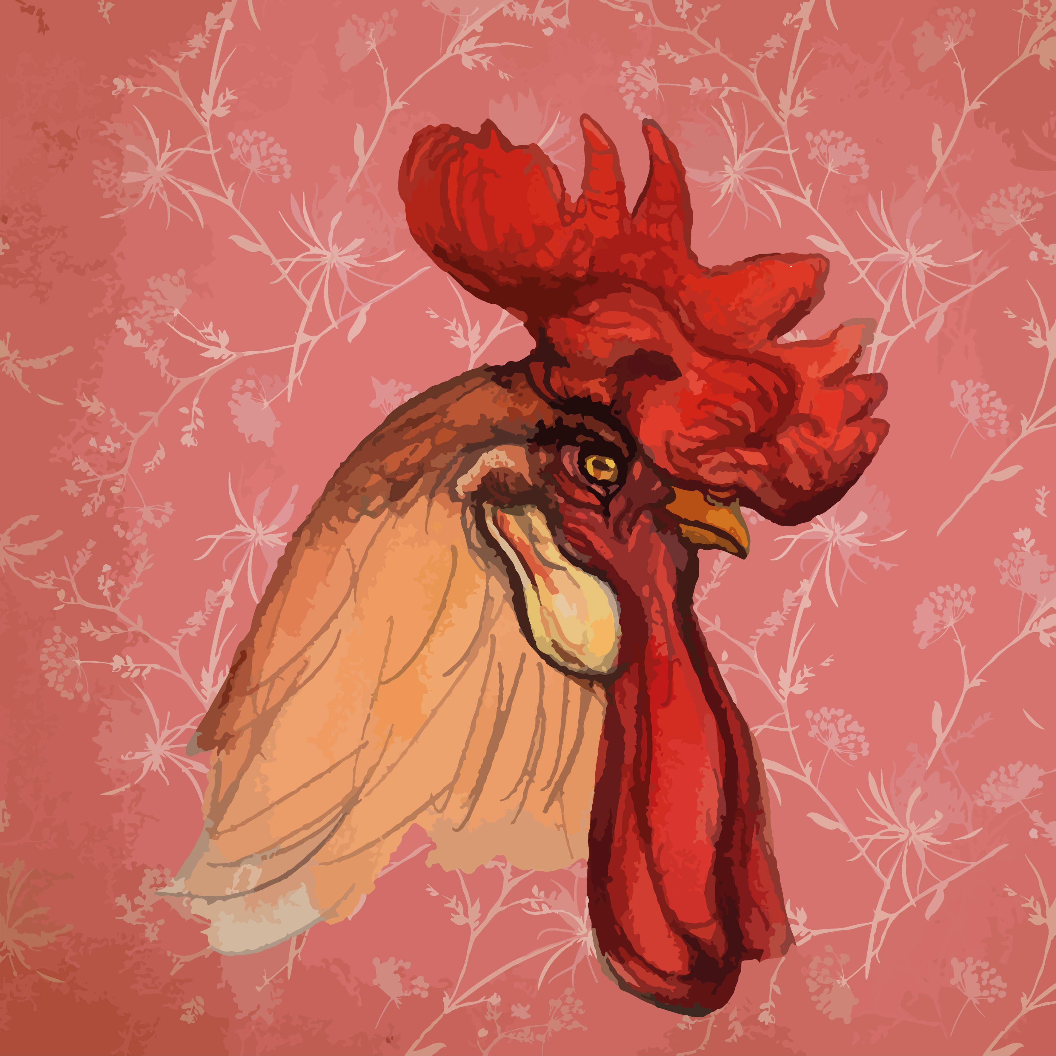 Rooster floral motif vinilni tepih s potiskom živali - TenStickers