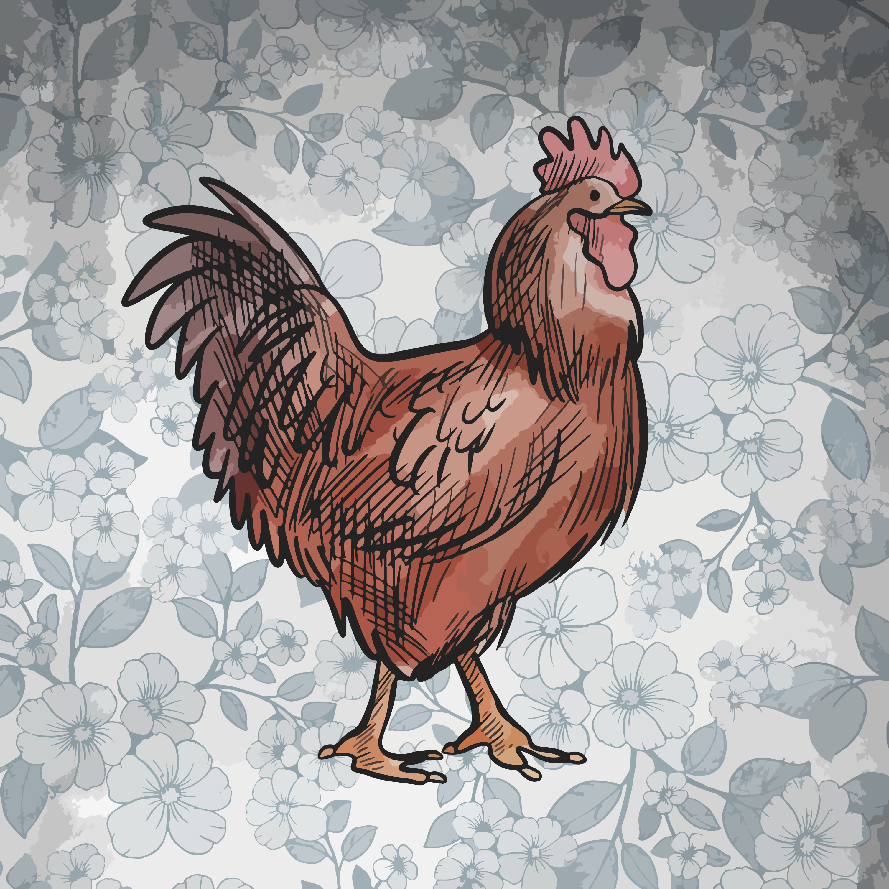 Petelin z belimi cvetovi kvadratna vinilna preproga - TenStickers