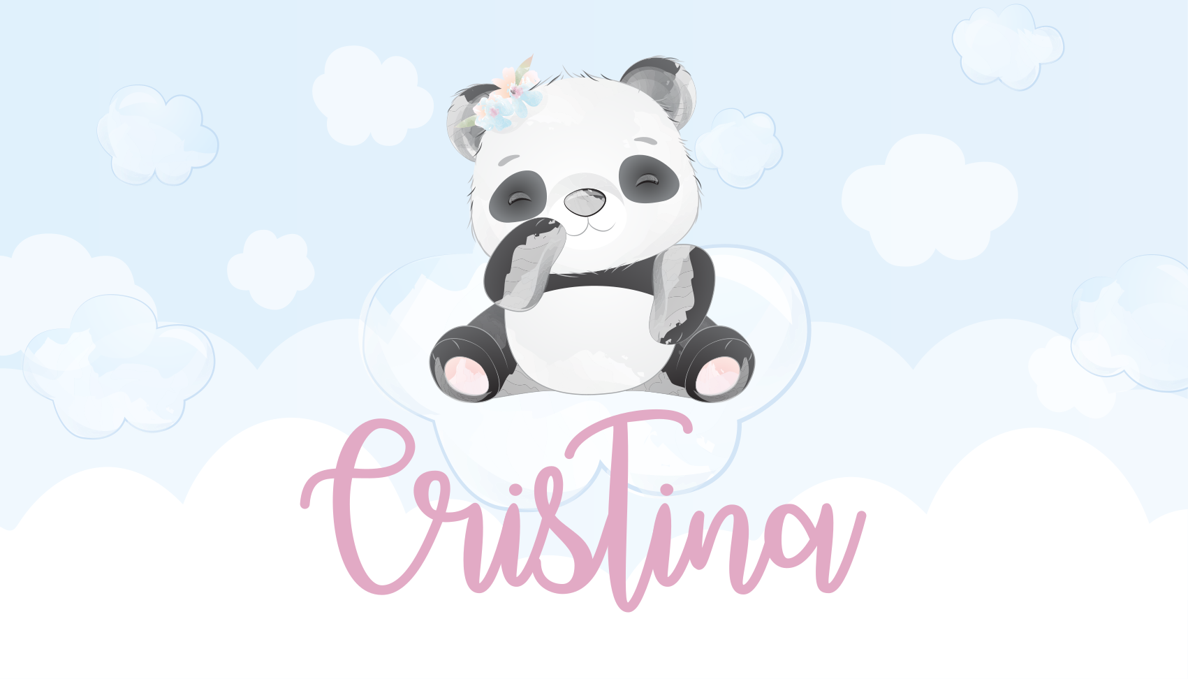 Cute panda illustration vinilna preproga z imeni - TenStickers