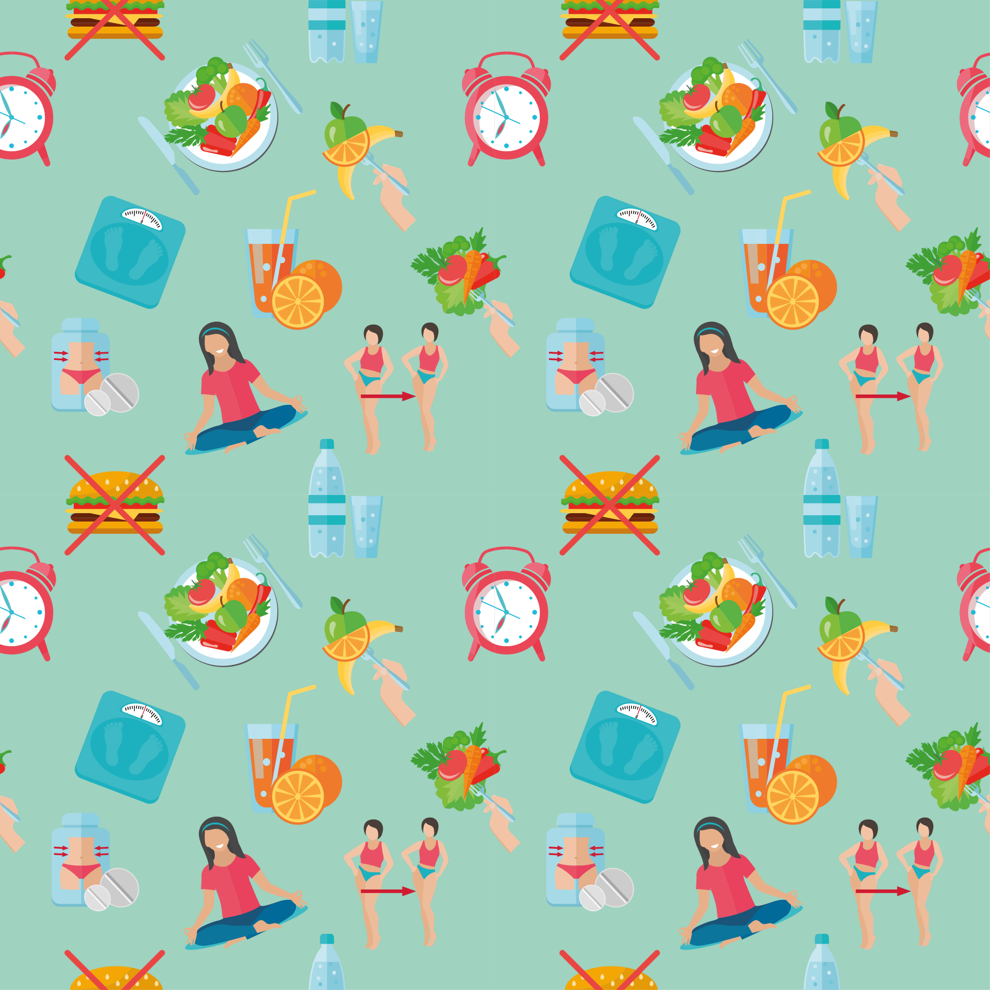 Healthy lifestyle icons vinilne preproge različnih vzorcev - TenStickers