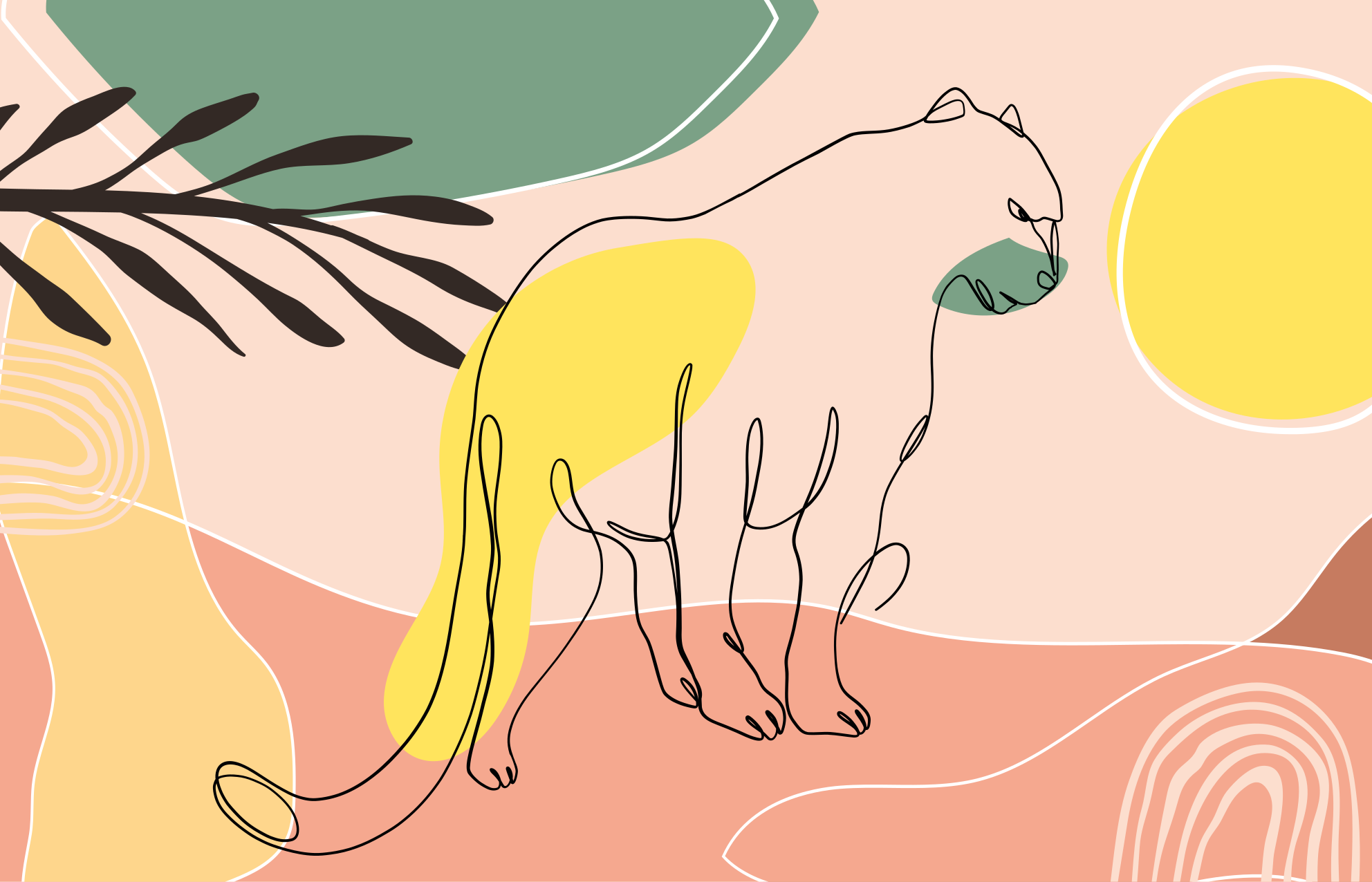 Ročno narisana živalska podloga za panterja - TenStickers