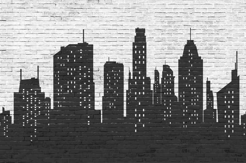 Brickwall skyline kamnita tla - TenStickers
