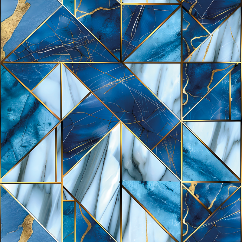 Geometric blue marble and golden effect vinilna preproga - TenStickers