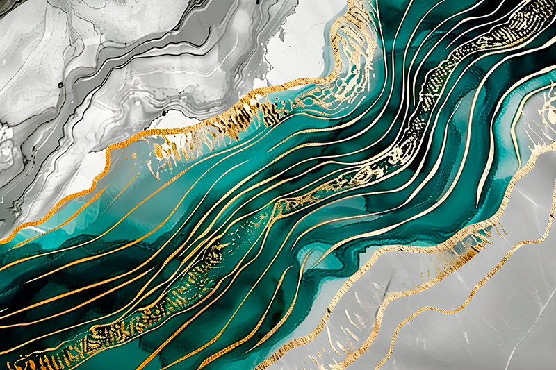 Siva in zelena z zlatim učinkom Marmorna vinilna preproga - TenStickers