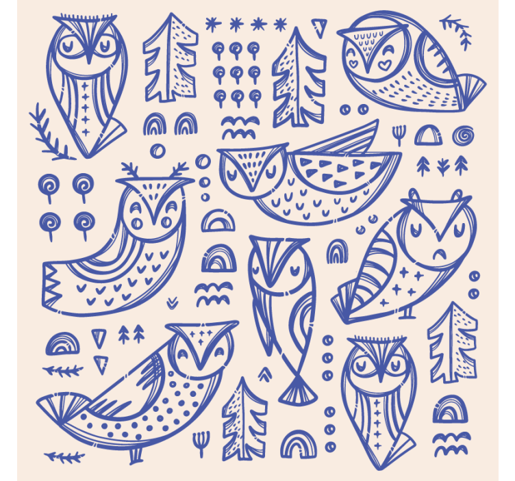 Cute blue owl face illustration tapeta z živalmi - TenStickers