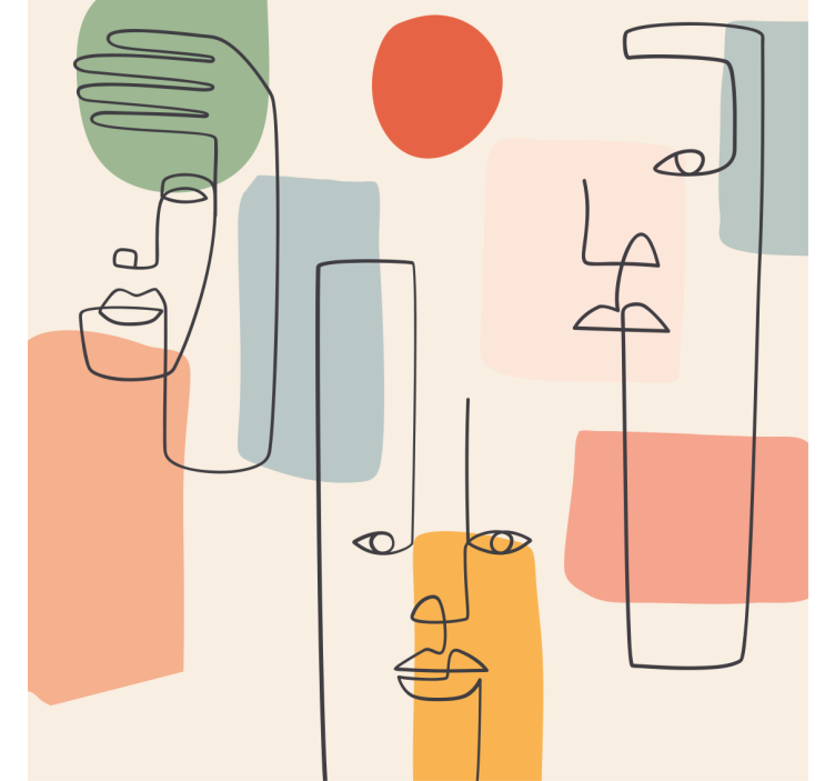 Geometrijski zidni papir minimalistična umetnost s obrazi - TenStickers