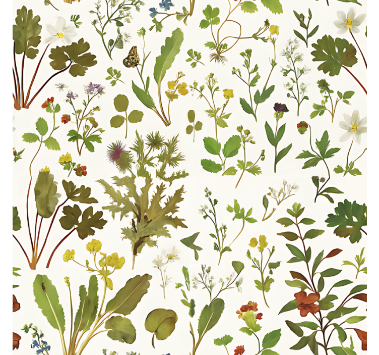 Tapeta za glavno spalnico rastlinski motiv na belem ozadju - TenStickers