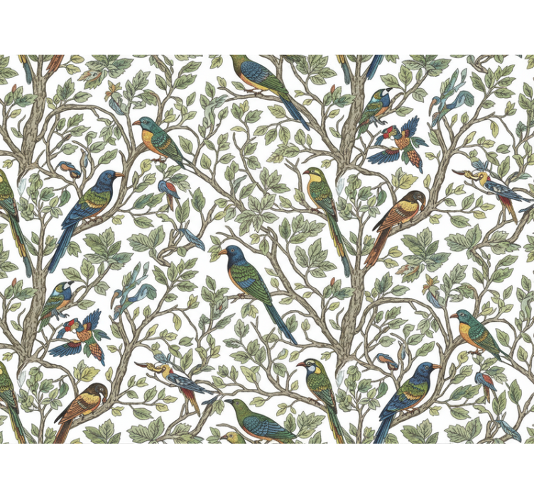 Tapeta z motivom drevesa ptice v gozdu - TenStickers