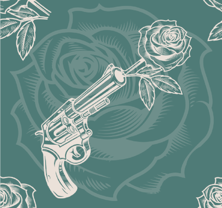 Kavbojski revolver in rose narave tapeta - TenStickers