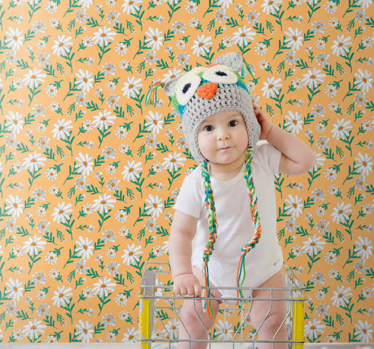 Cvetlična tapeta marjetica na rumenem ozadju - TenStickers