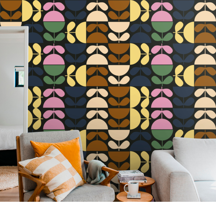 Barvne tapeta s skodelico cvetja - TenStickers