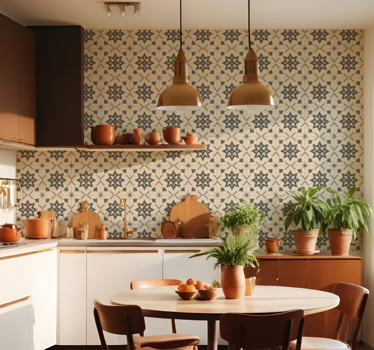 Bež zvezdast dizajn tapeta z vzorcem ploščic - TenStickers