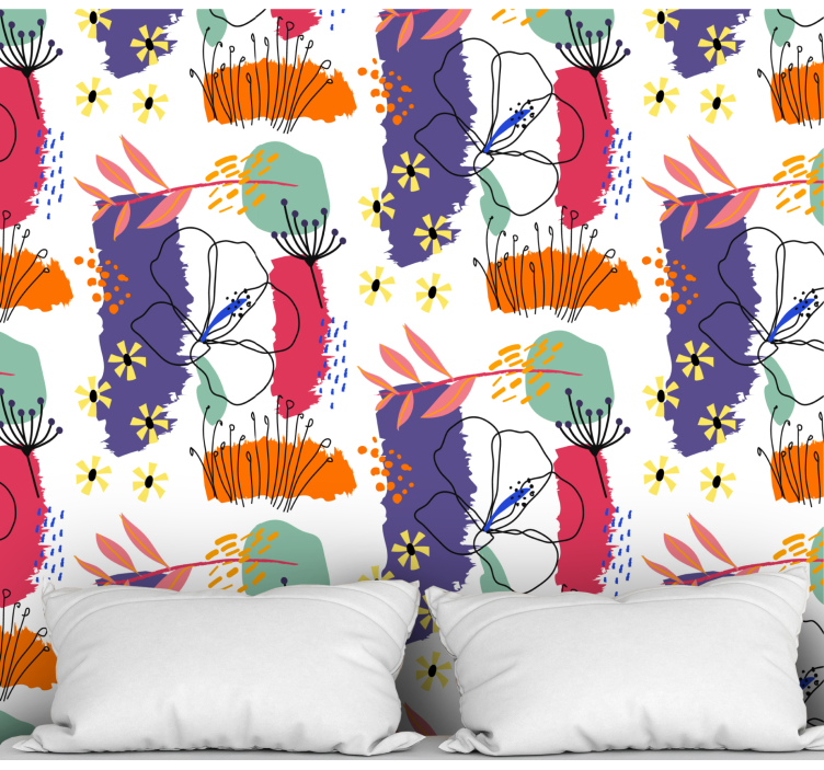 Botanični skicni vzorec tapeta z motivom vrtnice - TenStickers